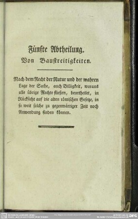 Fünfte Abtheilung. Von Baustreitigkeiten