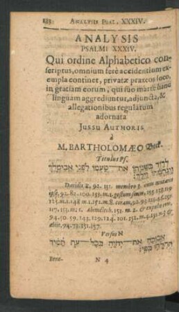 Analysis Psalmi XXXIV. ... a M. Bartholomaeo Beck.