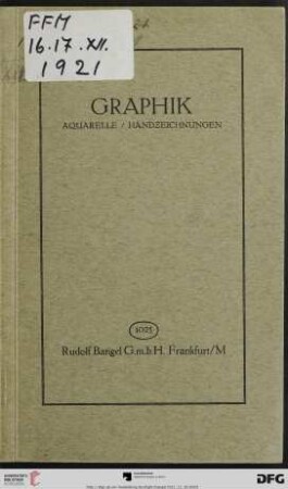 Nr. 1025: Katalog / Rudolf Bangel: Versteigerung in Frankfurt a.M.: Graphik, Aquarelle/Handzeichnungen, alter u. neuzeitlicher Meister, Japan-Farbholzschnitte