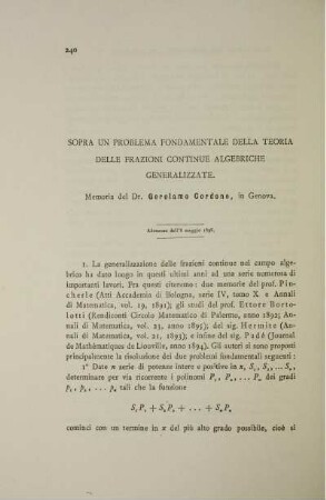 Sopra un problema fondamentale della teoria delle frazioni continue algebriche generalizzate.