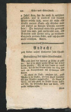 Andacht zum Leiden unsers Heilands Jesu Christi