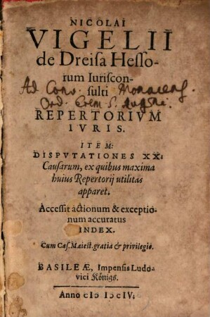 Repertorium iuris : Item Disputationes 20 Causarum