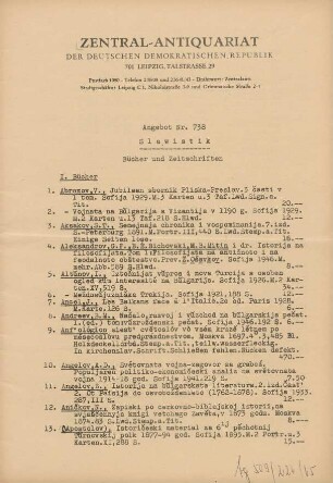 Nr. 738: Slawistik Bücher und Zeitschriften
