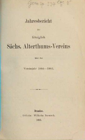 Jahresbericht des Sächsischen Altertumsvereins. 60. 1884/85