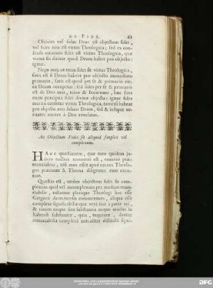An Obiectum Fidei sit aliquid simplex vel complexum.