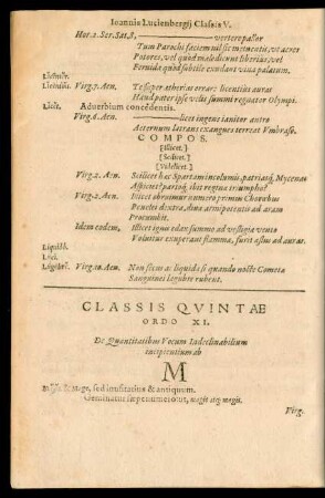 Classis Quintae Ordo XI. ... M