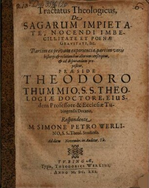 Tractatus theologicus de sagarum impietate, nocendi imbecillitate et poenae gravitate, &c.