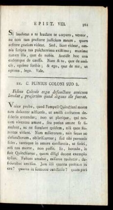 IX. C. Plinius Coloni Suo S.