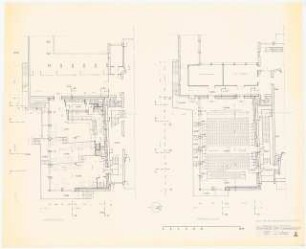 Technische Universität Berlin Elektrotechnische Institute, 2. Bauabschnitt: (Lichtpause von Inv.Nr. 3766): Erdgeschoss, 1. Obergeschoss 1:100