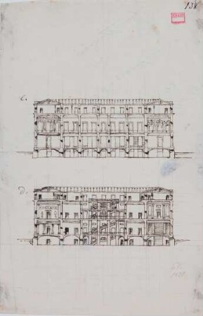Entwurf für ein Schloss - Ansicht und Querschnitt