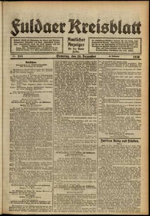 Ausgabe vom Samstag, den 28. Dezember 1918.