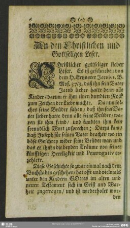 An den Christlichen und Gottseligen Leser
