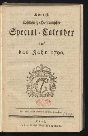 1790: Königl. Schleswig-Holsteinischer Special-Calender