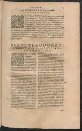 Beati Theodoreti Episcopi Cyrensis Explanatio In Prophetam Ioel.