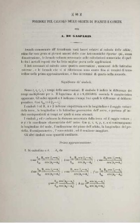 Formole pel calcolo delle orbite di pianeti e comete.