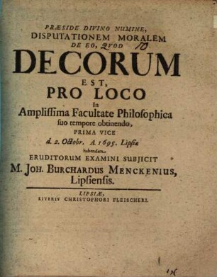Disp. mor. de eo quod decorum est