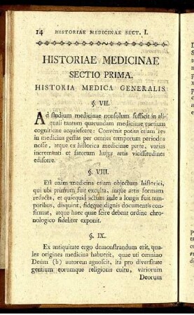 Historiae Medicinae Sectio Prima