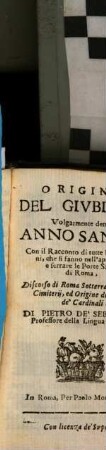 Origine del giubileo volgarmente detto Anno santo