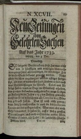 N. XCVII. Leipzig, den 3 Dec. - N. CV. Leipzig, den 31 Dec.
