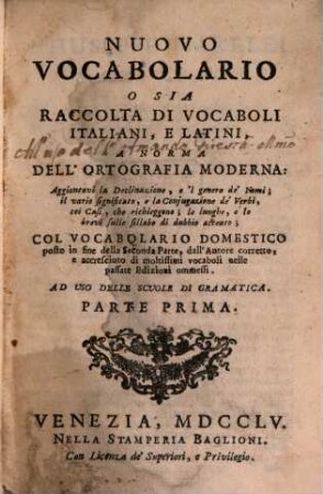 Nuovo Vocabolario italiano e latino