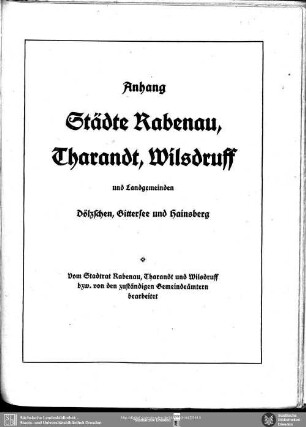 Anhang Städte Rabenau, Tharandt, Wilsdruff und Landgemeinden Dölzschen, Gittersee und Hainsberg