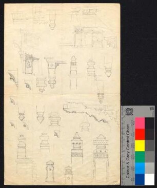 Gusseiserner Pavillon, Detailaufnahmen von Balusterbekrönungen und Zierelementen