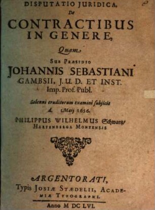 Disputatio Juridica, De Contractibus In Genere