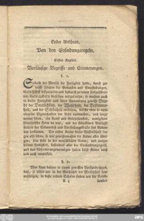 Erstes Kapitel. Vorläufige Begriffe und Erinnerungen.