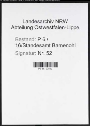Sterberegister Standesamt Bamenohl