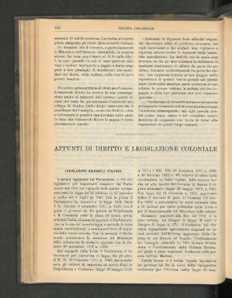 Appunti Di Diritto E Legislazione Coloniale.