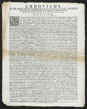 Ludovicus, D. Gr. Dux Wirtembergiae, Et Tecciae...