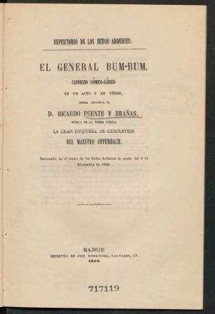 El General Bum-Bum : capricho cómico-lírico en un acto y en verso
