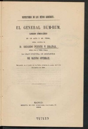 El General Bum-Bum : capricho cómico-lírico en un acto y en verso
