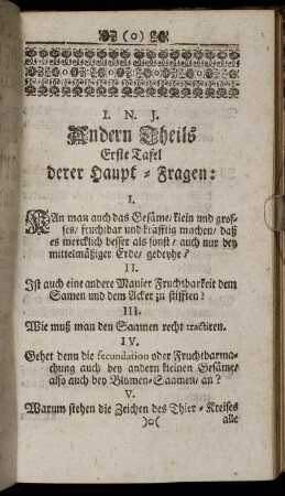 Andern Theils Erste Tafel derer Haupt-Fragen: