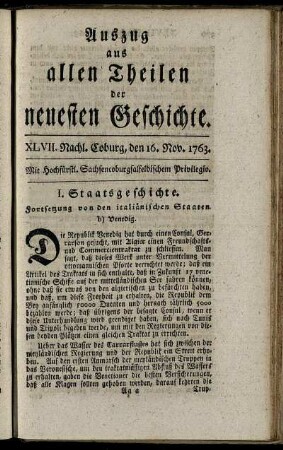 XLVII. Nachl. Coburg, den 16. Nov. 1763.