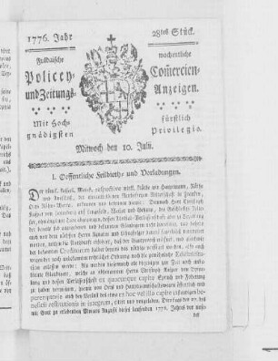 28tes Stück, Ausgabe vom 10. Julii 1776