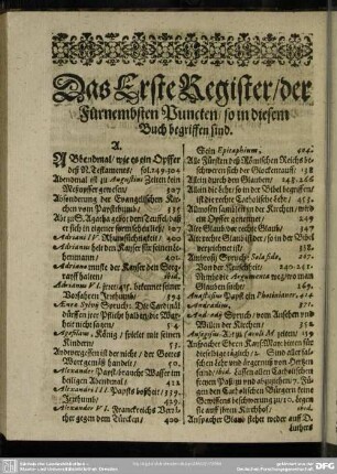Das Erste Register, der Fürnembsten Puncten, so in diesem Buch begriffen sind