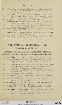 Kupferstiche, Radierungen und Schabkunstblätter (Nr. 1299-2394)