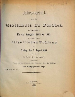 Jahres-Bericht : über das Schuljahr .... 1882/83