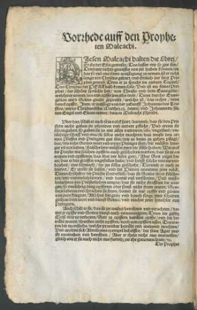 Vorrhede auff den Propheten Maleachi.