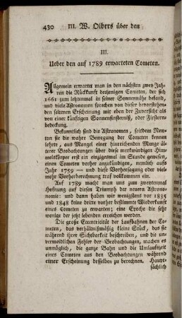 III. Ueber den auf 1789 erwarteten Cometen.