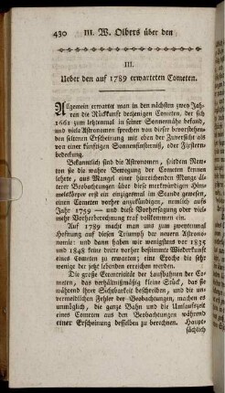 III. Ueber den auf 1789 erwarteten Cometen.