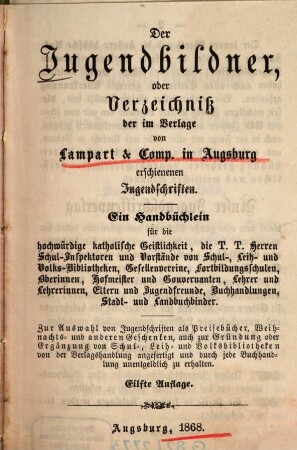 Der Jugendbildner, oder Verzeichniß der im Verlage von Lampart & Comp. in Augsburg erschienenen Jugendschriften, 11. 1868