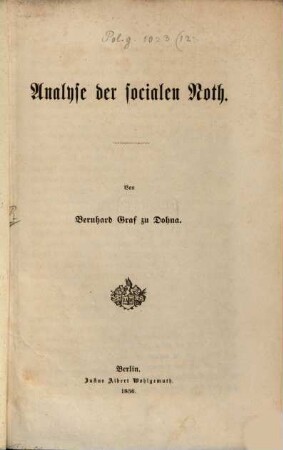 Analyse der Socialen Noth