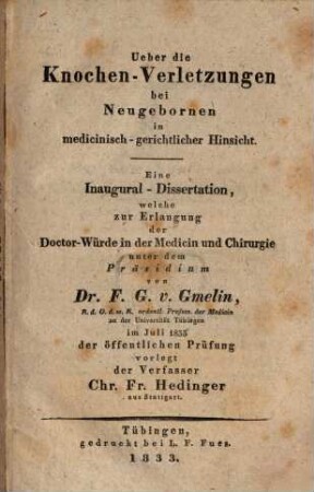 Über die Knochen-Verletzungen bei Neugebornen in medicinisch-gerichtlicher Hinsicht : Eine Inaugural-Dissertation