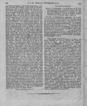 Fischer, J. C.: Tagebuch einer im Jahr 1814 gemachten Reise über Paris nach London und einigen Fabrikstädten Englands. Vorzüglich in technologischer Hinsicht. Aarau: Sauerländer 1816
