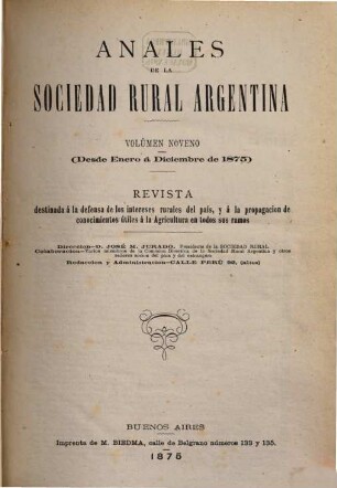 Anales de la Sociedad Rural Argentina : revista pastoril y agrícola. 9. 1875