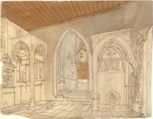 Walther, Conradin; Sammlung Conradin Walther: Zeichnungen und sonstige Schriftstücke ohne Nummern - Kircheninnenraum (Perspektive)