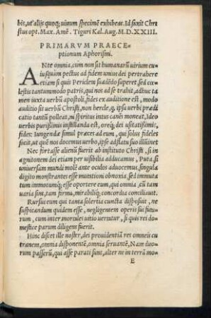 Primarum Praeceptionum Aphorismi.