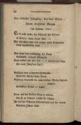 Der erblaßte Jüngling, bey dem Sarge. - Kantate bey der Einführung des Herrn Oberkonsistorialraths Büschings in Berlin.